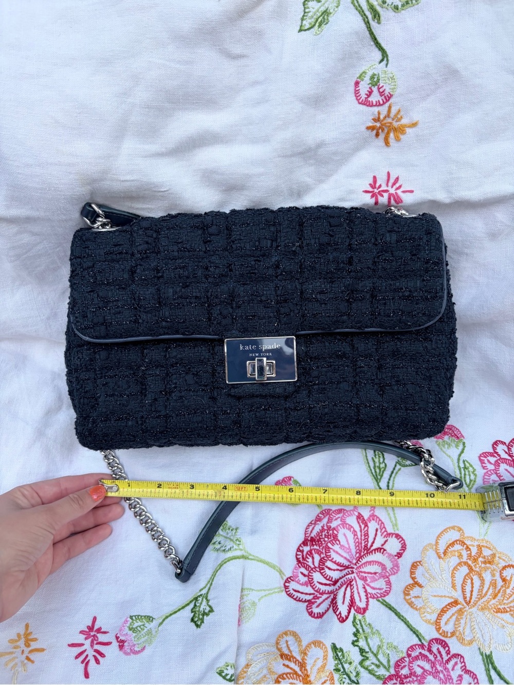 kate spade Black Tweed Chain Shoulder Bag with Silver Hardware